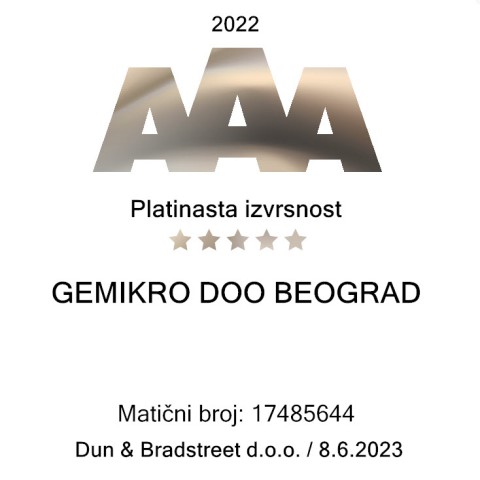 Gemikro Beograd dodeljen AAA platinasti sertifikat i za 2022. godinu